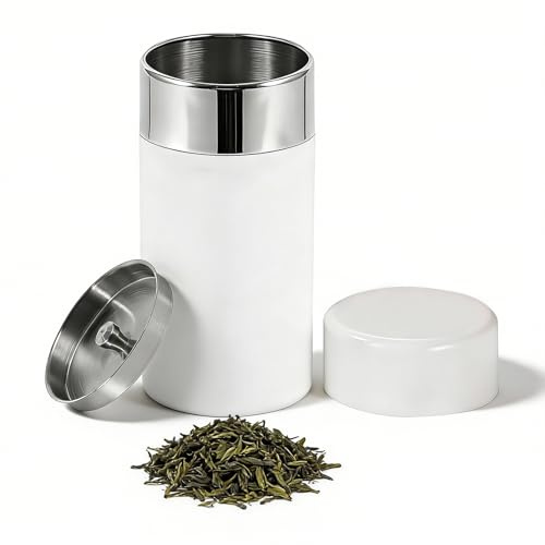EALRIDV Teedose Edelstahl, Teedosen für Losen Tee 200g mit Luftdichten Doppeldeckeln, Runde Kaffeedose für Aufbewahrung Tee, Kaffee, Zucker, Kakao, Matcha In Küche Und Haushalt