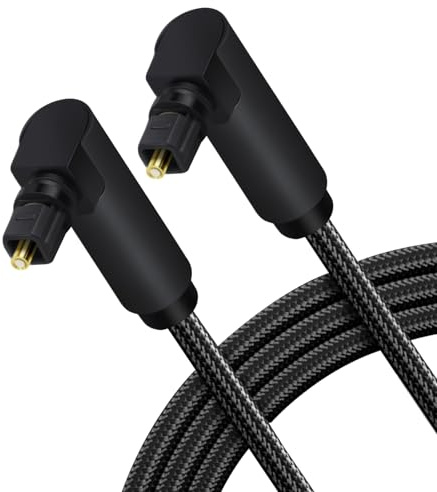 xruc Cable Óptico Audio Digital 1M, Cable Fibra Optica Audio Toslink Doble Codo 90° Giratorio 360°, Cabo Sonido Optico Stereo Dolby pour PS4 Xbox Blu-Ray Barra Sonido Optical Audio HDTV Soundbar