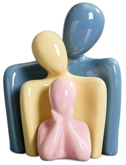 HXLTHINGS Statue decorative Statue di coppie in ceramica colorata Piccole che si abbracciano Figurine famiglia d'amore Arredamento per la casa(Family A)