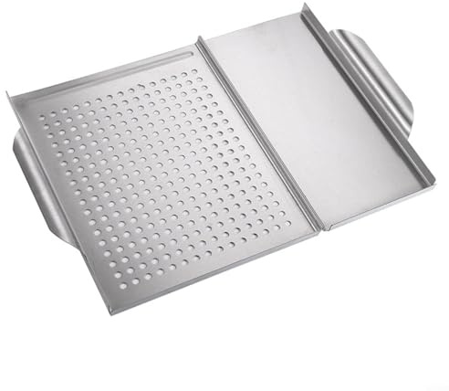 CWOQOCW Vassoio quadrato in acciaio inox per barbecue, 45 x 30,7 cm, cestino per barbecue per cucinare all'aperto, campeggio, picnic e barbecue in giardino