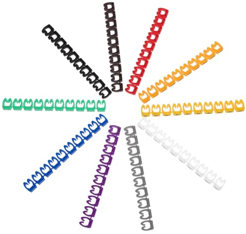 ULTECHNOVO Marcatori per Cavi a Clip Colorati 0-9 in Plastica 4,0-5,2 Mm Set da 100 Pezzi per Etichettatura e Gestione Fili Elettrici Doméstici