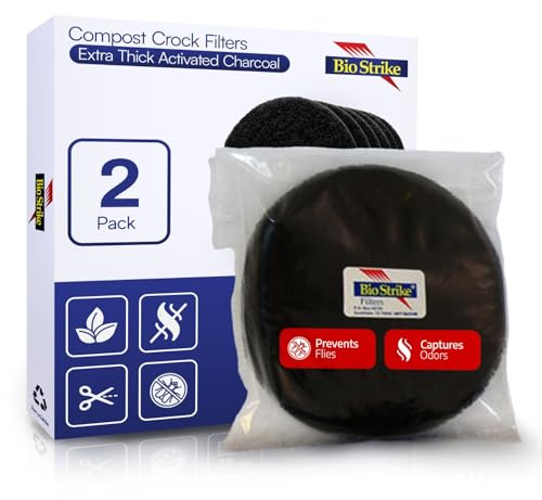 BioStrke -Activated Carbon Filter Odor Absorbers for Kitchen Compost Bins - Extra Thick 5.5 inch Compost Bucket Charcoal Filters - Odor Control for Countertop Pails - Made in USA (2 Count)