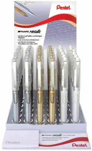 Pentel K230WXZ-3G Gel-Tintenroller K230, gold, silber, weiß, Display