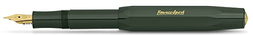 Kaweco CLASSIC SPORT Füllhalter Green mit vergoldeter Edelstahlfeder und Iridiumspitze für Tintenpatronen I Füllfederhalter 13 cm I Füller in Grün I Federbreite: F (Fein)