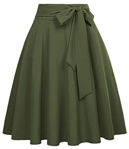 GF560 Gonna a Pieghe in Stile Swing Anni '50, con Tasche Elegante Cocktail Verde Oliva Scuro (561-15). XXL
