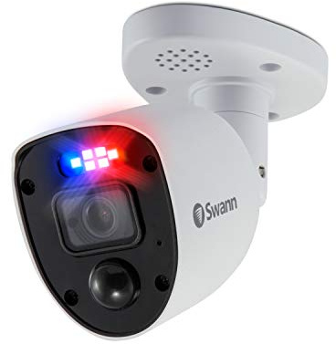 Swann Add-On DVR Enforcer Bullet säkerhetskamera med sensor spotlight, 4K UHD-video, inomhus- eller utomhusdesign, skymning till gryning färg mörkerseende plus äkta upptäcka värme och rörelsedetektion