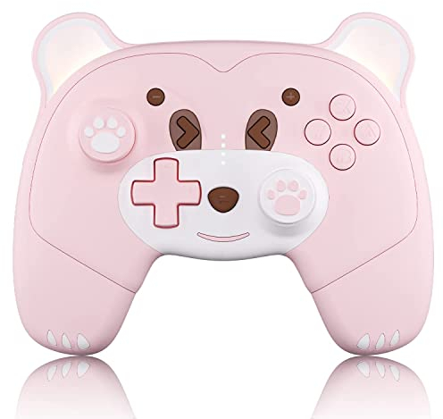 Pink Wireless Controller for Nintendo Switch/Switch Lite, Cute Pro Controller with Macro, Wake-Up, Headphone Jack, Turbo, Motion, Vibration, Ergonomic Breathing Light, Gift for Gamer Girls Boys