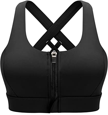 CLOUSPO Sport BH Damen Vorderverschluss Gepolstert Yoga BH Starker Halt Nach der Operation tragbarer Bra ohne Bügel für Laufen Jogging Fitness Yoga(Schwarz, M)