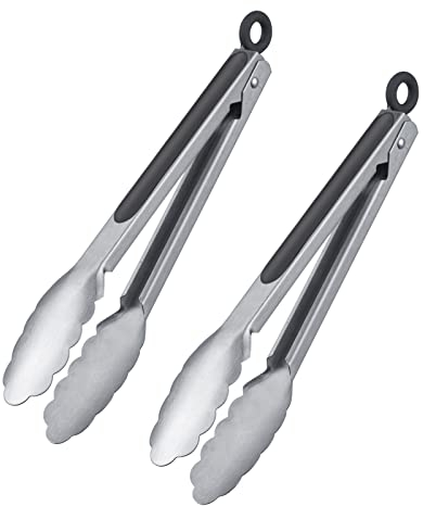 Westmark Classic Spezial Midi 162422E3 Lot de 2 pinces à barbecue en acier inoxydable avec poignées en caoutchouc Longueur 27,5 cm Acier inoxydable/plastique Argenté/noir