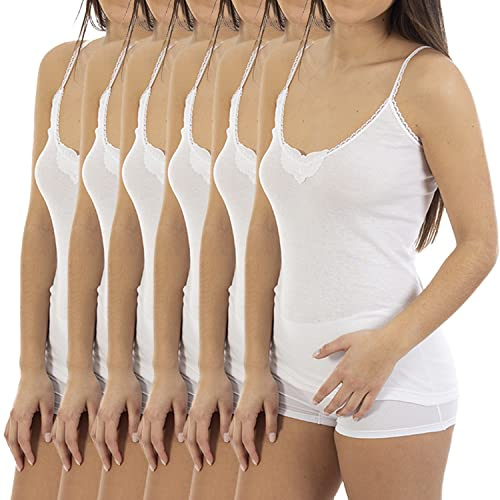 Lacotex Camiseta Interior Punto Inglés Liso de Mujer | Camiseta De Tirante Fino y Bordado en el Pico | Confort y Suavidad | Pack Ahorro 3 Unidades | Talla XL LCT143