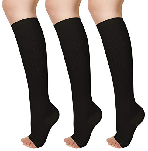 Evolyline 3 Paar Kompressionsstrümpfe Damen Herren, Medizinisch offener Spitze Strümpfe stützstrümpfe Kompressionssocken Abgestufte Thrombosestrümpfe für Sport Reduzieren Beinschmerzen Krampfadern