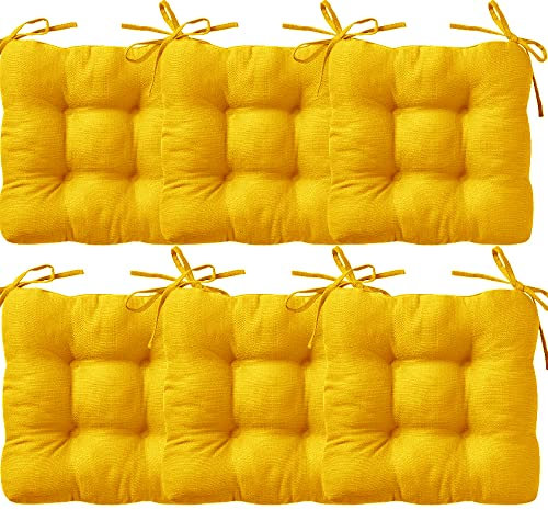 REINO MANSIDI Cojines para Silla, Acolchados 40 x 40cm, Relleno de Fibra Hueca 5cm, Ideal para la Decoración de Cocina y Salón, Comedor y jardín. Fabricados en España (Pack 6, Amarillo)