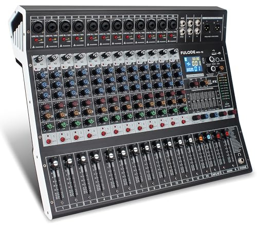 FULODE 12-Channel Bluetooth Studio Audio Mixer 99 Bit DSP Digital Processor w/USB MP3 for PC Recording Input, XLR Microphone Jack, 48V Power, For Professional and Beginners DJ Mixer