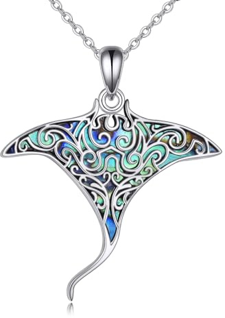 ONEFINITY Havshalsband 925 sterling silver manta strål/haj/sjöhäst/val våg hänge halsband hav djur smycken gåvor för kvinnor män, En storlek, Sterlingsilver, Simulerad abalone
