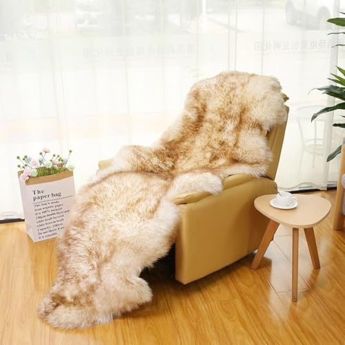 Altlue Real Genuine Sheepskin Rug Natural Sheepskin Throw Real Full Sheep Skin Rugs Fluffy Fur Rug Authentic Sheep Skin Rugs Lambskin Seat Covers for Chairs Recliner Sofa (Color : Brown-Tipped)