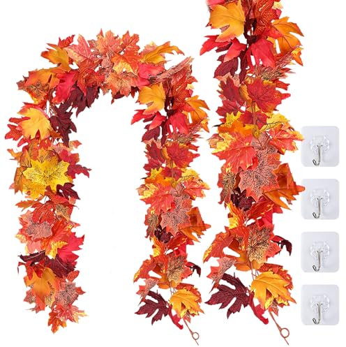 SOQKEEN 2 Pezzi Ghirlanda Autunnale, 174 cm/Pz. Decorazioni Autunnali Artificiale Foglie Autunnali Finte per Decorazioni, Ghirlanda Autunnale per Porta, Ghirlande Autunnali per Casa Giardino Halloween