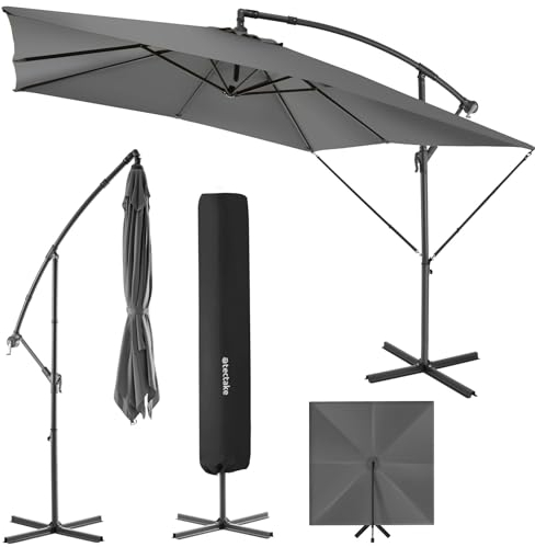 TecTake® Parasol de Jardin Exterieur Parasol déporté à manivelle 2,5x2,5m, Inclinable, Protection UV 50+ Résistant au vent, Housse de protection incluse, Salon de jardin