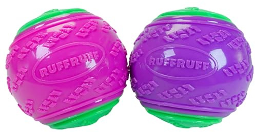RUFFRUFF Pack of 2. Extra Large XL Squeaky Ball for Big Dogs, 9cm Diameter