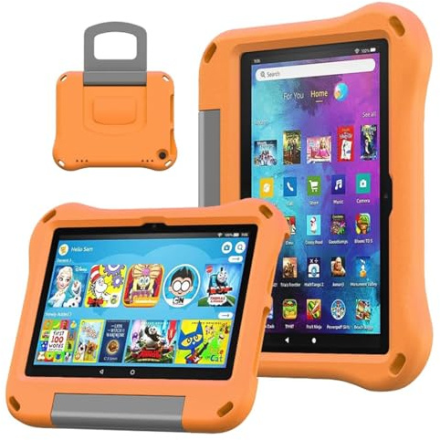 HD 8 Tablet Hülle, HD 8 & 8 Plus Tablet (12/10th Generation, 2024/2022/2020 Release) Leichte Stoßfeste Schutzhülle mit Griff Ständer.(Orange)