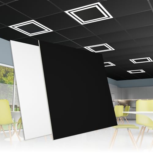 HEXIM Rasterdeckenplatten 62x62cm 120 Platten, ca. 46,08qm Deckenplatte PVC Deckenverkleidung Deckenpaneele Kunststoff Feuchtraum pflegeleicht (YDB009 - schwarz)
