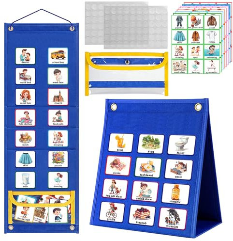 YBCCBY Kalender Kinder Wochenplaner Faltbar Routine Planer Stundenplan mit 96 Stück Bildkarten und Klettpunkte Autismus Kinderkalender Vision Board Tagesablauf Zeitplan Karten für Zuhause Schule