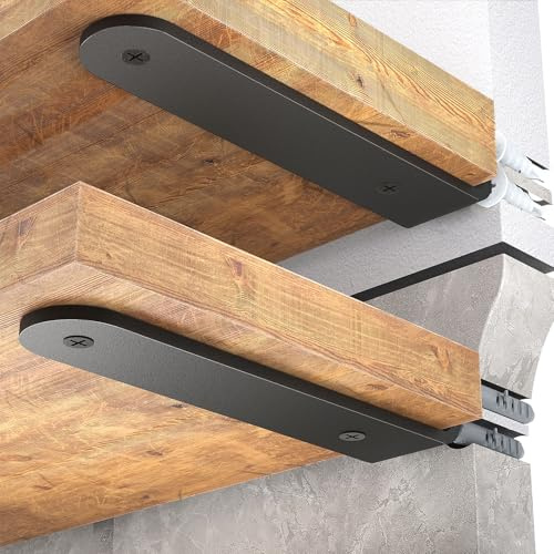 WELDUN Paquete de 4 soportes flotantes para estantes de 20 cm, soportes en L de metal resistente para colgar en la pared, color negro