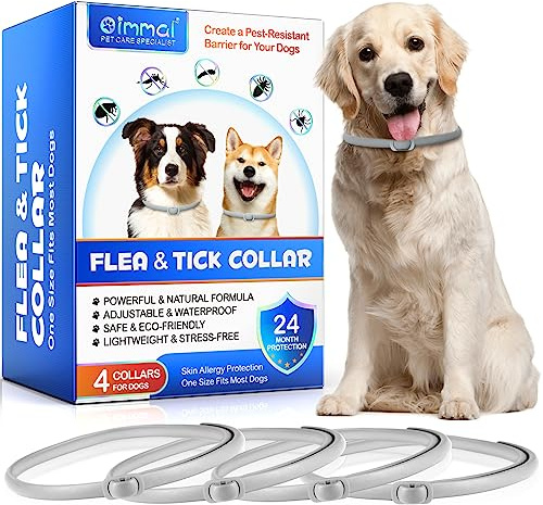 4 Pezzi Collare Antiparassitario per Cani, Naturali Collare Antipulci e Zecche per Cani, Collare Regolabile Impermeabile,Elimina pulci, zecche, pidocchi