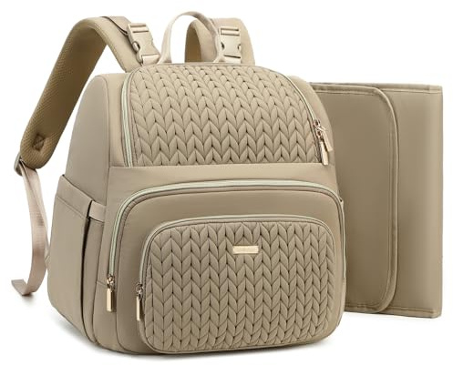 MAPLELILY Diaper Bag Backpack with Changing Pad - Baby Essentials Travel Diaper Tote for Girls, Baby Diaper Backpack for Mom, Brown Taupe, 12” H x 10” W x 7” D, Lightweight, Stylish Diaper Bag