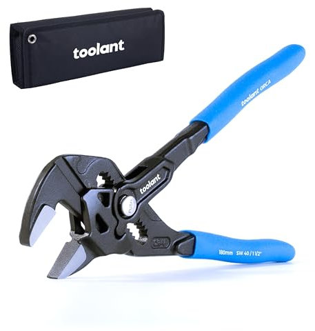 toolant 7-INCH Plier Wrench, CR-V Construction Adjustable Wrench with Pouch, Black Finish Smooth Jaw Pliers, Parallel Jaws with Comfortable Grips, Suitable for All Types of Nuts, Water Pipes, etc