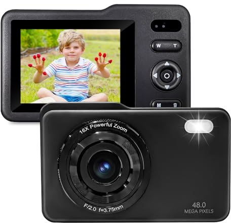 Digital Camera, Dummy Camera for Kids with 64GB Card FHD1080P 16x Zoom Anti Shake ，Exquisite Compact and Portable for Boys, Girls Kids. (Black)