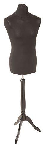 fella4stores Basic Herrenbüste Größe EU 50 (M), vollgeformte Schneiderpuppe, Schaufensterfigur & Mannequin aus PU-Schaum mit Überzug und Holz-Dreibein P5, Kleiderpräsentation & Dekoration, Schwarz