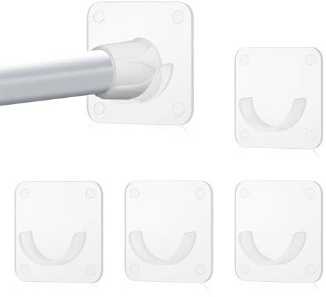 4PCS Adhesive Curtain Rod Holder, Tension Shower Curtain Rod Holder Bracket No Drilling, Clear Shower Rod Retainer Curtain Rod Holders for Wall with Strong Adhesive(Rod Not Included)