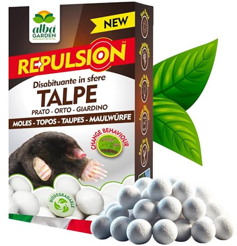 Albagarden - Repellente Talpe - Scaccia Talpe in Sfere di Cellulosa Profumate - Disabituante Vegetale Olfattivo per Allontanare da Orto E Giardino - No Trappola Antitalpa X 100 gr
