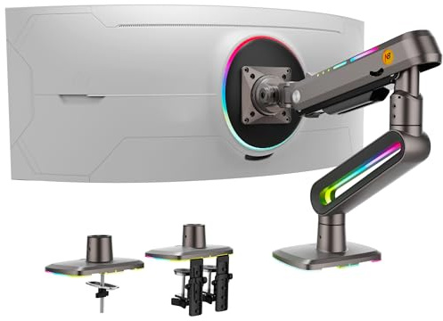 NB Ergonomic Ultrawide Monitor Arm for Max 60 Inch Flat Curved Monitors, Monitor Stand for 32 34 49 inch Screen - Load up to 20 kg | VESA 75 & 100 mm (Black)