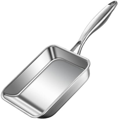 Guangcailun Sartén cuadrada Tamaki Yaki de acero inoxidable con base plana y asas resistentes al calor, apta para diversas estufas. 304