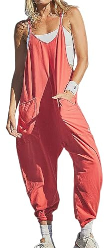 Mamma-jumpsuit, overaller för kvinnor vardaglig sommar overaller ärmlös spagettirem sparkdräkt jumprar, overaller överdimensionerad, Orange, 5XL