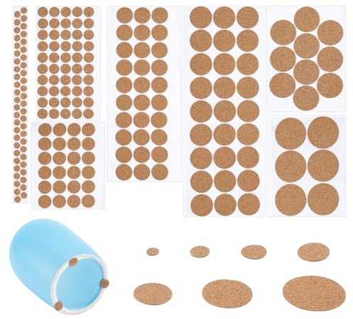 AHANDMAKER 240 Pezzi Rotondi Tappi In Sughero 6 Stili Autoadesivi Tappi Per Mobili Pavimenti Naturali Tavolette Ad Alta Densità Sottobicchieri Per Cassetti