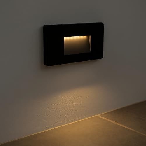FactorLED Aplique LED Exterior, 3W (30W), Baliza Negra para escaleras y caminos, Superficie Pared, IP65 Impermeable, Luces de paso (Luz cálida, Rectangular)