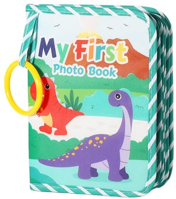 Baby Photo Album Fits 17 6x4 Pictures - Soft Cloth My First Photo Book Baby Memory Book with Mirror, Family First Year Memory Photos Ideal Newborns Gift for Boys & Girls (Dinosaur Design)
