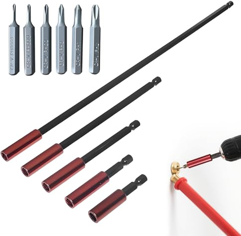 Juego de portapuntas magnéticas, alargador magnético de 5 puntas y 6 puntas de destornillador, soporte largo para taladro eléctrico y destornillador, extensión de vástago hexagonal (50,60,100,150,300