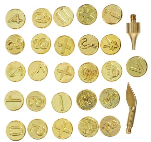 Veemoon Set 28 Punte per Pirografia Lettere in Ottone per Ferro da Marchiatura Legno, Kit Alfabeto per Incisione Fai da Te, Strumenti per Lavorazione Legno e Pelle, per Artigiani e Hobby Creativi