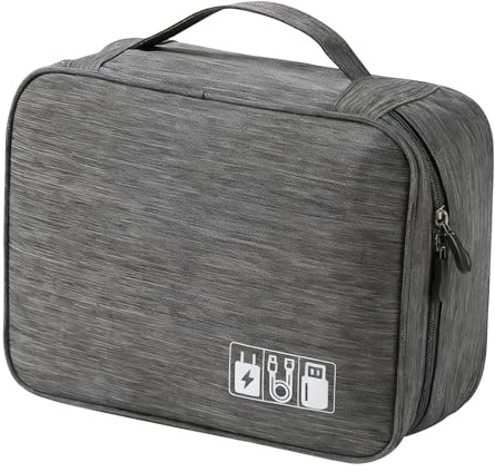Travel Cable Organiser Bag, 24.5×18×10cm Electronics Accessories Organizer Bag, Universal Carry Travel Gadget Bag Electronics Accessories Bag for Cables Power Bank Usb Drive Charger Hard Disk (Grey)