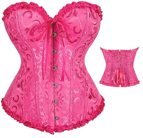 Beewiner Corsetto per Donne, Corpetto Top in Pizzo, Sexy Burlesque Overbust Corsetti Bustino Vintage Gotico Nero, Carnevale e Feste (IT, Testo, L, Regular, Regular, Fuchsia)