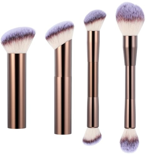 4 Pcs Face Makeup Brushes Double-ended Kabuki Contour Brush Soft Foundation Makeup Brush for Liquid Concealer Cream Cosmetics Blending Blush(Coffee)