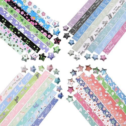 2160 Fogli Strisce di Carta per Stelle Origami, 4 Stili Strisce di Carta per Decorazioni, per Fai da Te Artigianato Matrimonio Compleanno Feste