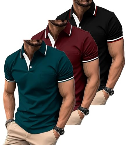 ZITY 3 Pack Polo Shirts for Men Short Sleeve Lightweight Golf Polo Mens Casual Adult Multipack T Shirt Set for Work