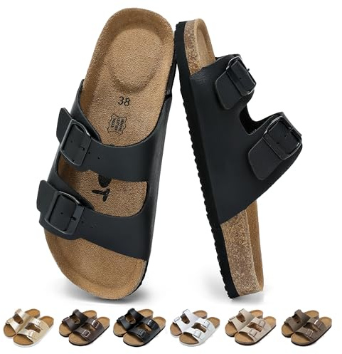 chetoria Sandales et Mules pour Femmes Été avec Boucles Réglable Noir 37EU