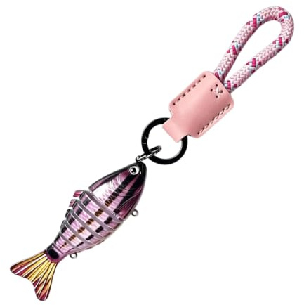 Virelynx Flerfogade fiskedrag nyckelring – konstgjord swimbait nyckelring flätat rep, vintage fisk nyckelring hänge present
