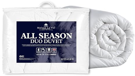 Mason La Vie Luxury All Seasons Duo Duvet - 4.5 and 7.5 Tog Lightweight and Medium Weight Single Duvet Set, Anti Allergy Duvet Quilt for Summer, Spring, Autumn - Single