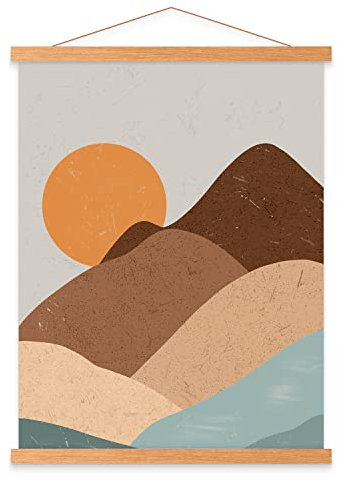 Benjia Cornice magnetica per poster, formato A4, in legno chiaro, adatta per appendere poster su tela, stampe artistiche (21 cm, colore teak)